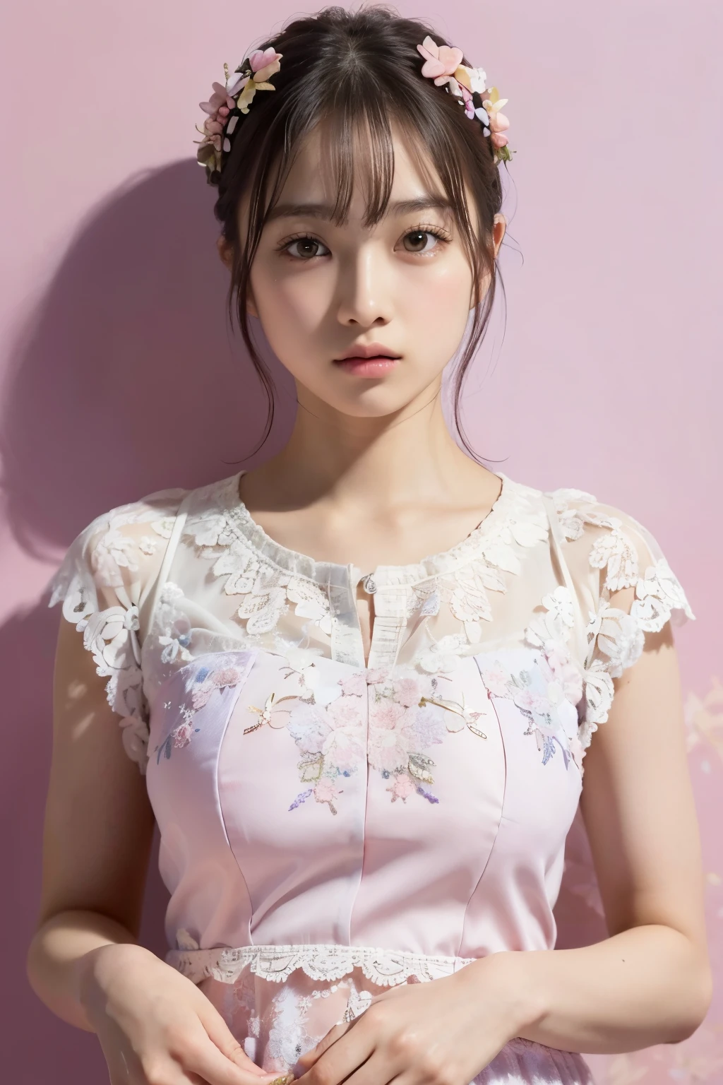 (masterpiece:1.4, best quality), (intricate details), unity 8k wallpaper, ultra detailed, (pastel colors:1.3), (lace) clothes, beautiful and aesthetic, 1girl, body covered in words, words on body, ink, detailed, solo,