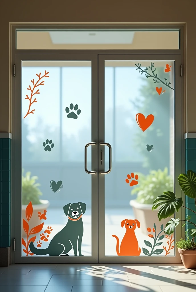 Vinyl decoration images for frosted glass doors for a veterinary clinic