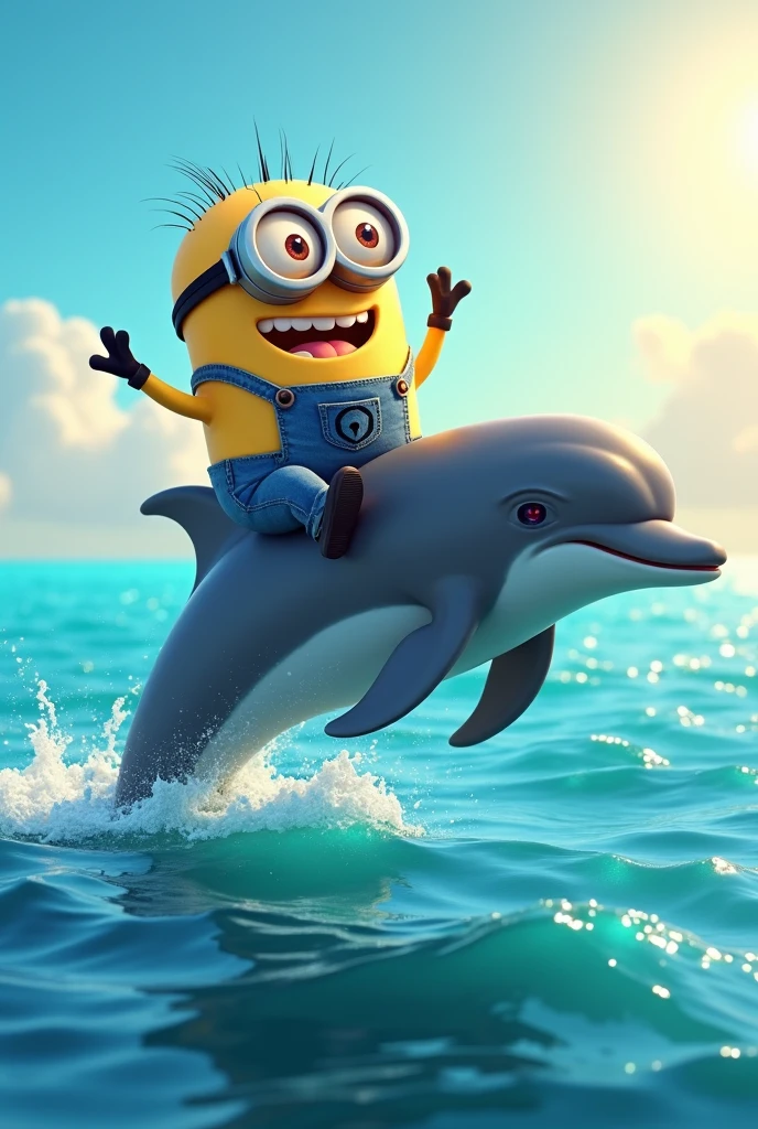 I want you to make a Minion riding a dolphin