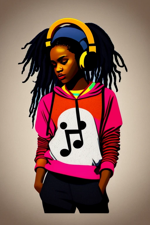 A background filled with scattered musical notes in various sizes and colors、

Creative logo illustration of a silhouette with dreadlocks and red headphones, 

A background completely filled with scattered musical notes in various sizes and colors, covering the entire screen.

beautiful girl colorful image

Dance hiphop Dance CREW  Waacking Dance

Punking 

gorilla dancer、


black medium hair black medium hair 

Five fingers Baggy clothes Baggy clothes