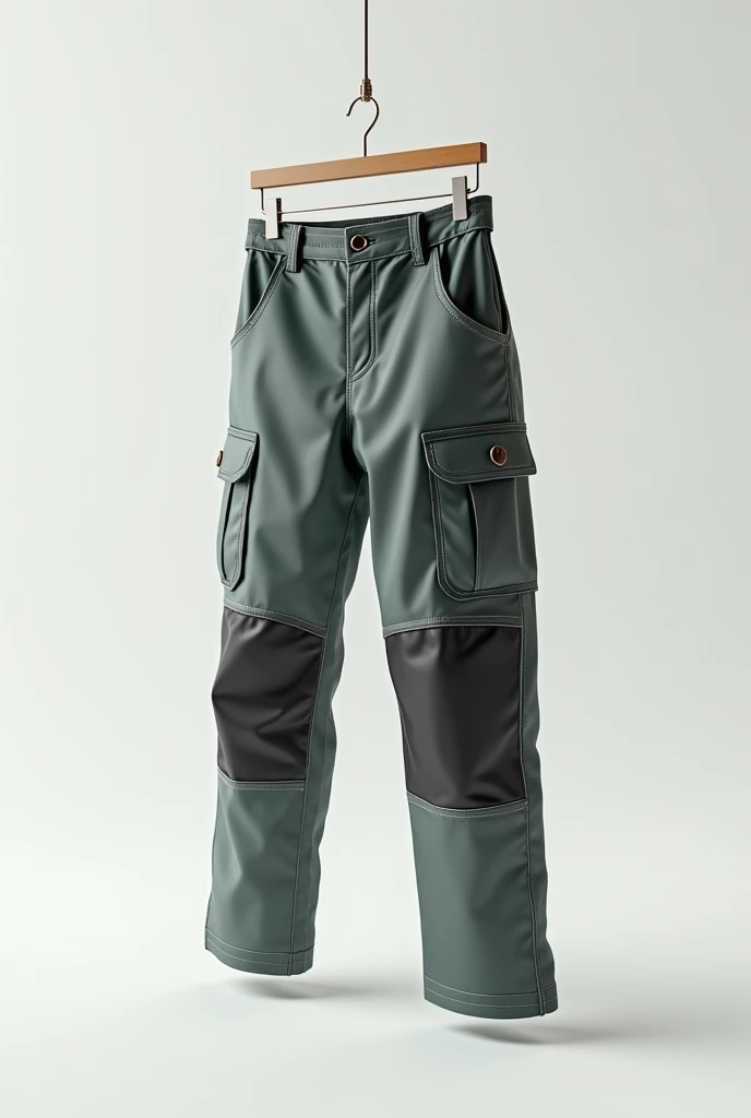 Safety pants hanging on a clothes hanger in isometric perspective diagonally0 without background