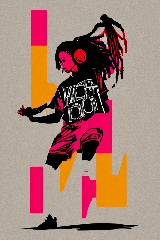A background filled with scattered musical notes in various sizes and colors、
Creative logo illustration of a silhouette with dreadlocks and red headphones,
A background completely filled with scattered musical notes in various sizes and colors, covering the entire screen.
beautiful girl colorful image
Dance hiphop Dance CREW Waacking Dance
Punking
black medium hair black medium hair
Five fingers Baggy clothes Baggy clothes