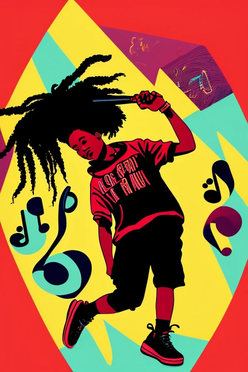 A background filled with scattered musical notes in various sizes and colors、

Creative logo illustration of a silhouette with dreadlocks and red headphones, 

A background completely filled with scattered musical notes in various sizes and colors, covering the entire screen.

beautiful girl colorful image

Dance hiphop Dance CREW  Waacking Dance

Punking 

black medium hair black medium hair 

Five fingers Baggy clothes Baggy clothes