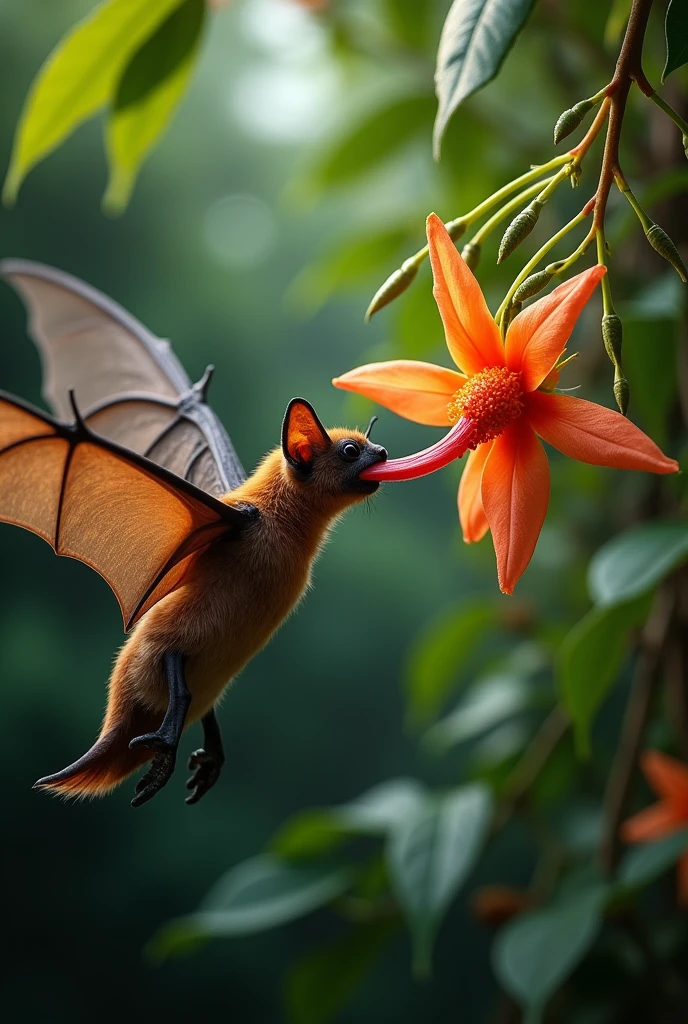 Bat pollinating the pitajaya flower