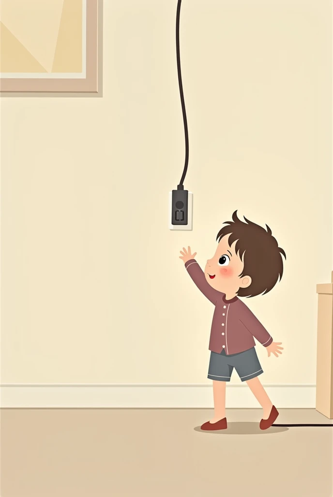 Simple animated image of a child trying to grab an electric cable