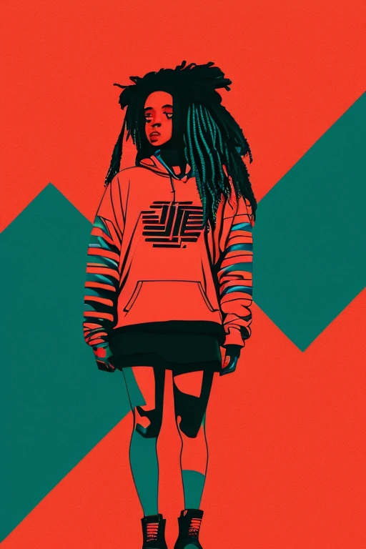 A background filled with scattered musical notes in various sizes and colors、

Creative logo illustration of a silhouette with dreadlocks and red headphones, 

A background completely filled with scattered musical notes in various sizes and colors, covering the entire screen.

beautiful girl colorful image

Dance hiphop Dance CREW  Waacking Dance

Punking 

black medium hair black medium hair 

Five fingers Baggy clothes Baggy clothes