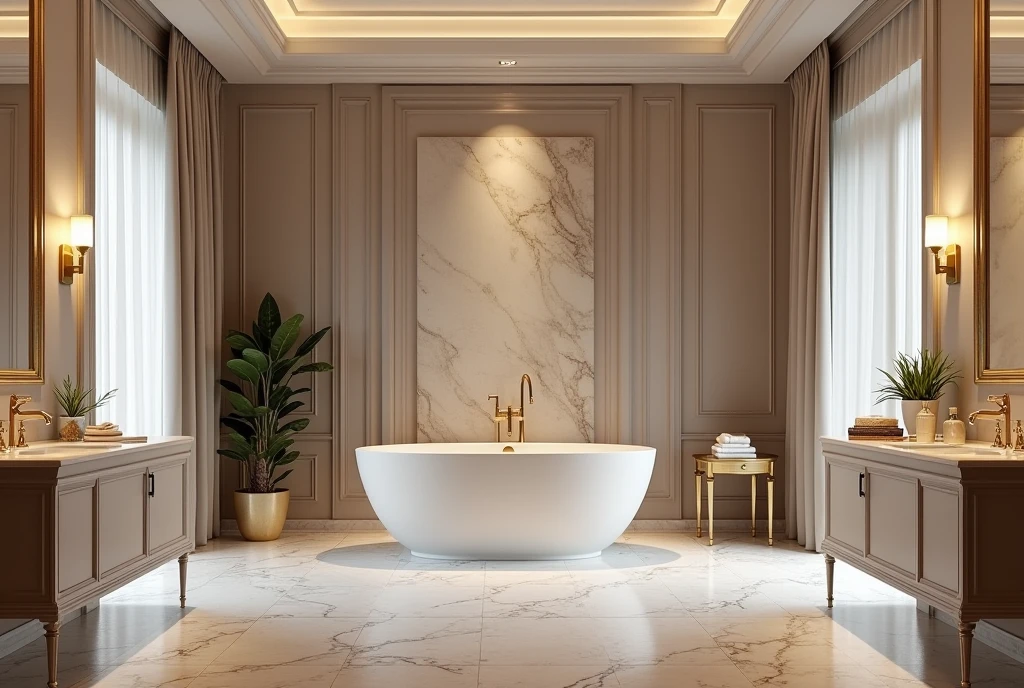 bathroom with tub with bathtub, elegant washroom