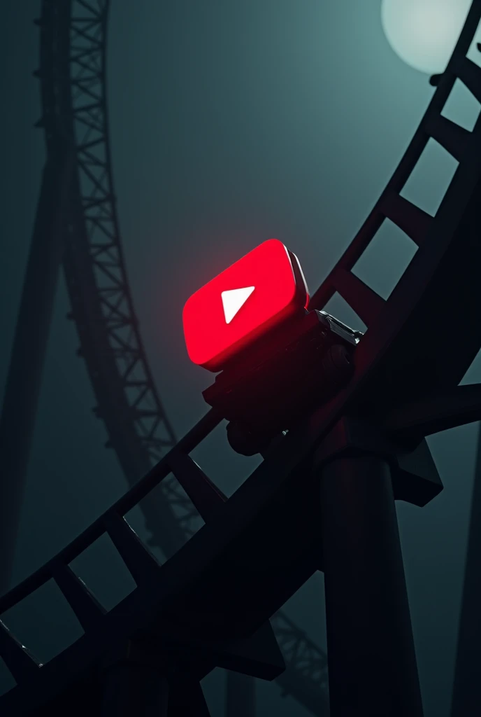 YouTube Shorts logo on a roller coaster going up, dark