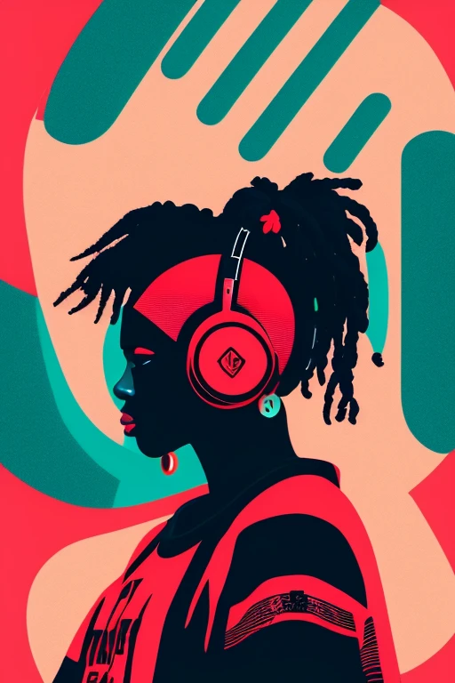A background filled with scattered musical notes in various sizes and colors、

Creative logo illustration of a silhouette with dreadlocks and red headphones, 

A background completely filled with scattered musical notes in various sizes and colors, covering the entire screen.

beautiful girl colorful image

Dance hiphop Dance CREW  Waacking Dance

Punking 

black medium hair black medium hair 

Five fingers Baggy clothes Baggy clothes