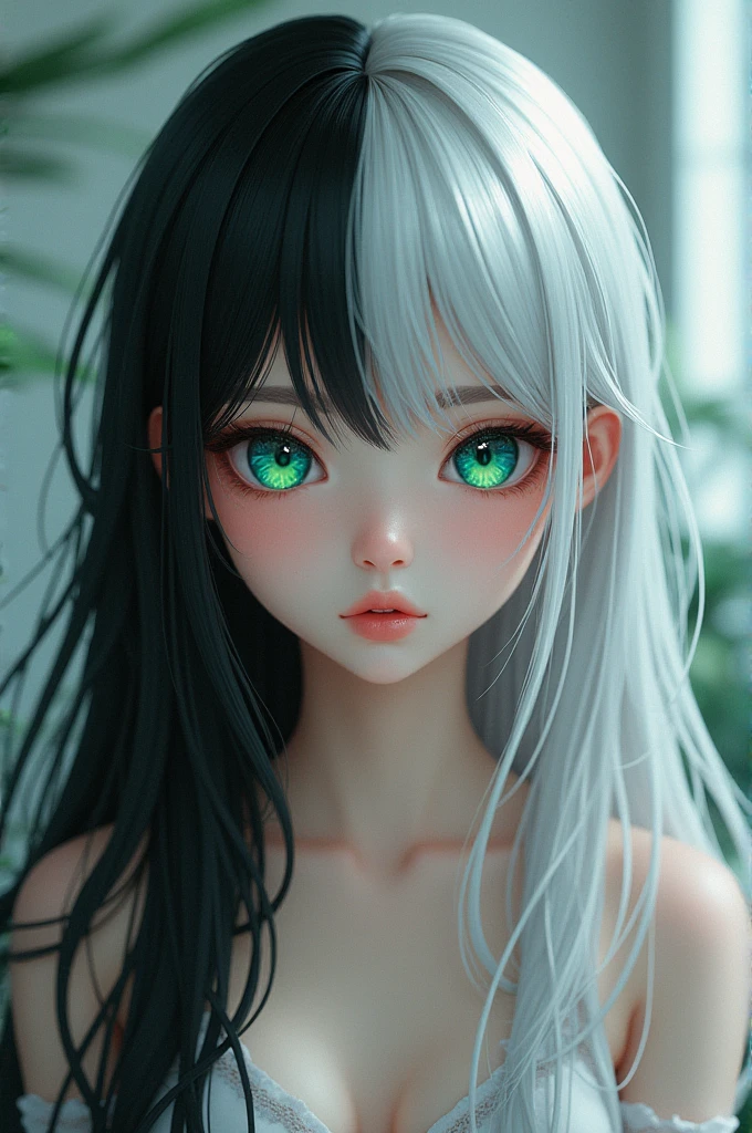 Girl, by the wide, two-tone black and white hair, green and blue eyes