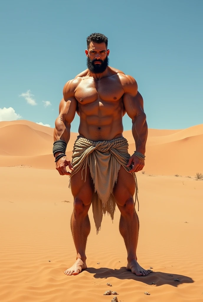 naked muscular man in the desert