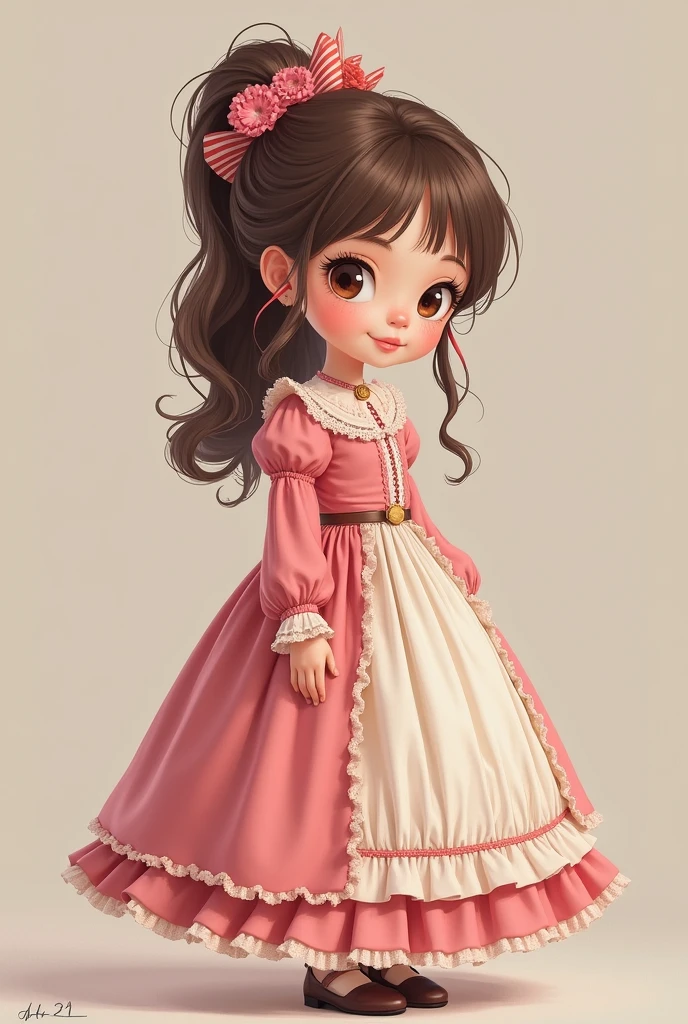 bonita nova no estilo vitoriano、Cabrito、Young Child 1. **moda**: Victorian fashion is characterized by sleek and elegant design。Ruffles and laces、Espartilhos、Tente incorporar elementos como vestidos longos。 2. **penteado em**: Women's hairstyles in the Victorian era are often complex and delicate。Upstyling e curling、It's also a good idea to add ribbons and floral ornaments to your hair.。 3. **Characteristics**: Facial features of girl with soft features、Embelezamento、kawaii、Lindo 5. **Accessorized**: Accessories played an important role in the Victorian era。hats、colares、Luvas、Guarda-chuvas, etc.、Calling accessories with attention to detail、You can give personality to your character。 vestido bonito、Floral、Trajes luxuosos、pink there、PastelColors