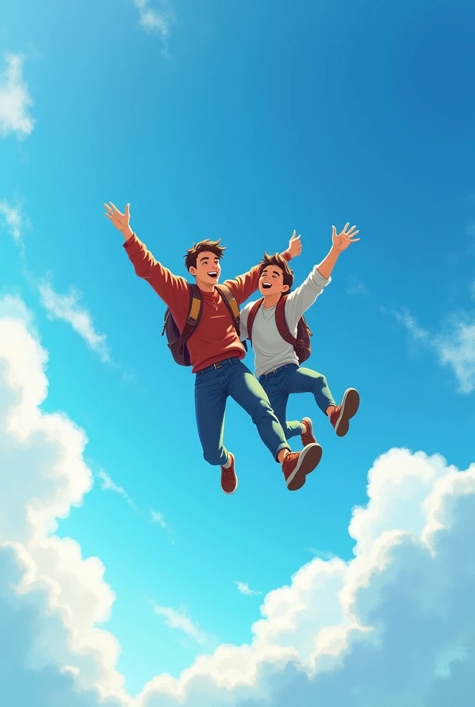man is flying with friend