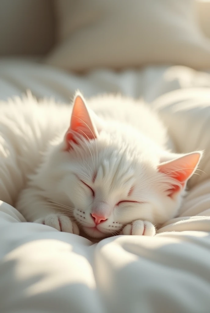 Butiful white cat sleep on my bed image luck like real 