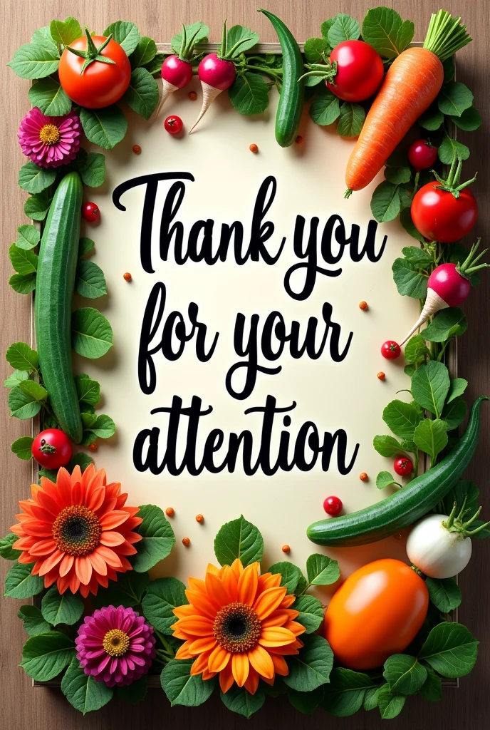 I want an image that says "thank you for your attention" with vegetable decorations, horizontally