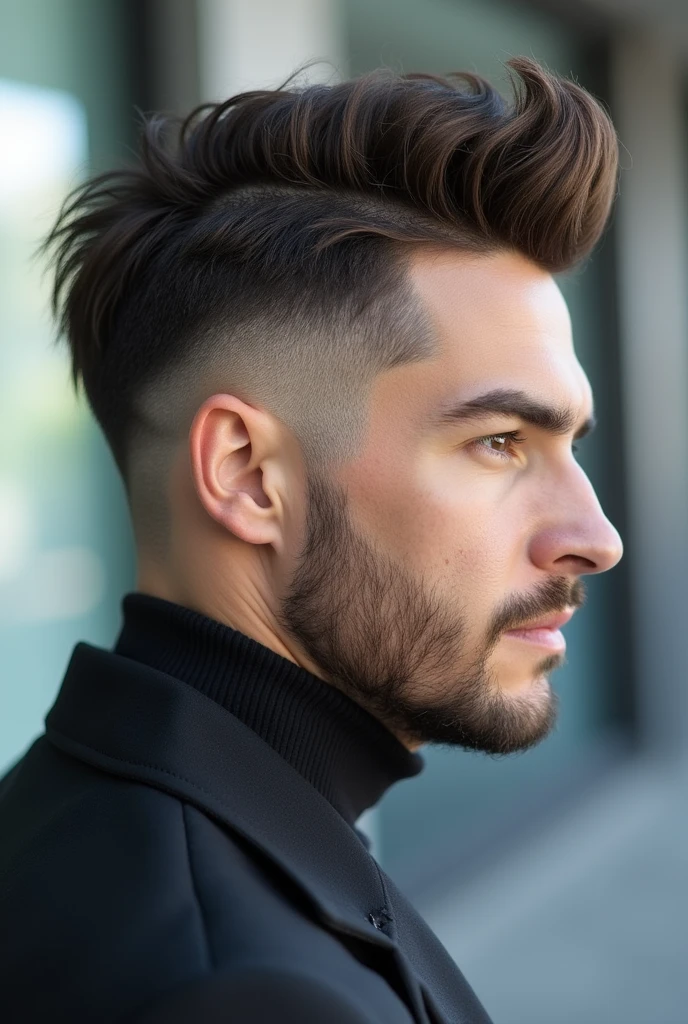 Make a hairstyle for man sites are low fade from back the hair are also long from upper Nahi are also medium