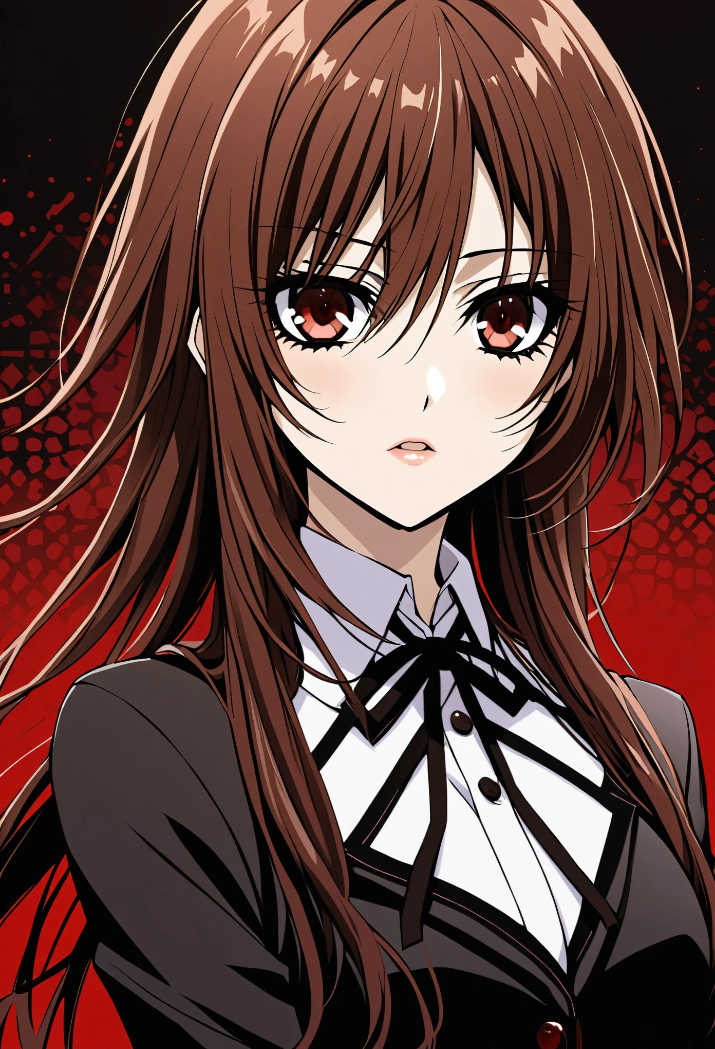 ((Yuki Kuran)), Vampire Knight, (long brown hair), reddish brown eyes, thick black eyeliner around eyes,
