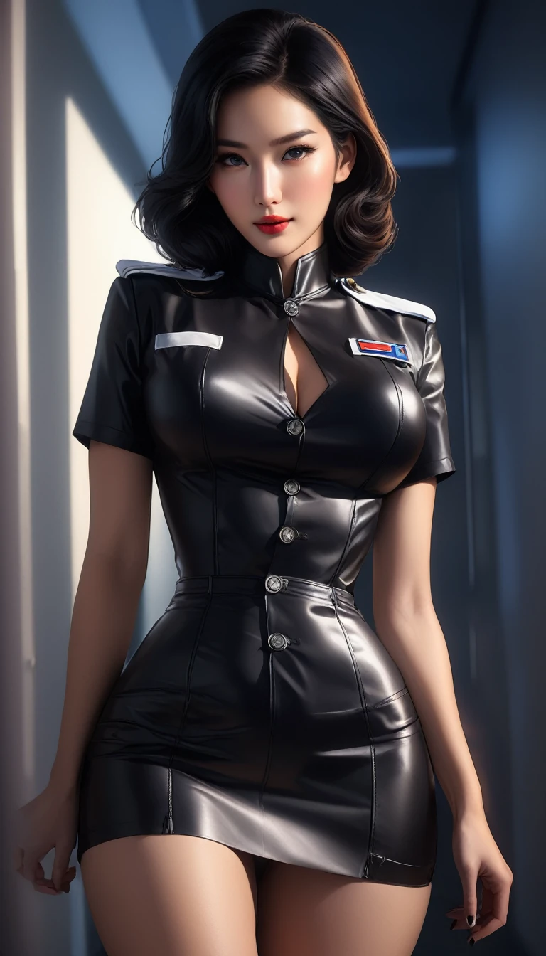 score_9, score_8_up, score_7_up, score_6_up, rating_safe, cinematic film still, solo, 12girl, BREAK (Christina Chong beautiful face, narrowed eyes, smirk:1.3), latex ???? nurse uniform, skirt too short, cleavage, high heels BREAK (modern hospital, walking down hall:1.1), BREAK, (cinematic lighting:1.2),, (sunset:1.2), shallow depth of field, vignette, BREAK, highly detailed, high budget, bokeh, cinemascope, moody, epic, gorgeous, film grain, grainy, BREAK, SFW, (ultra-detailed),(best illustration),(best shadow),(absurdres),(detailed background),(very aesthetic).
