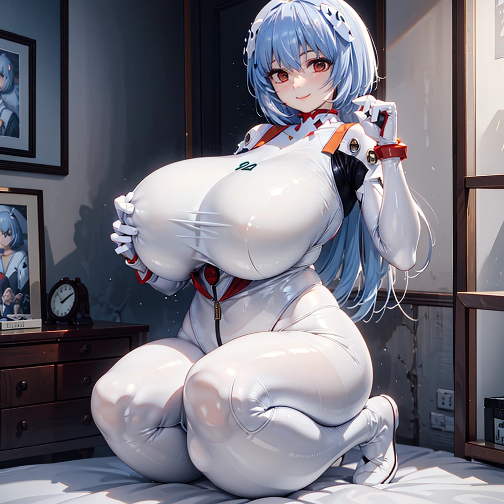 (Cosplay Photo:1.5),(Various poses collection:1.5),(Beautiful brown eyes:1.5),((Huge Breasts: 1.8)),((Saggy Huge Breasts:1.8)),((Full body image)),(Rei Ayanami:1.8),(latex:1.2),((smile:1.5)),(The perfect proportions:1.5),Evangelion、4K,full Body, Anime Very Detailed, Perfect Body with Realistic Shading, Have Large Breasts, Photorealistic Perfect Body, Smooth Anime CG Art , masterpiece,hyper quality,very detailed,perfect picture,8k,High resolution,