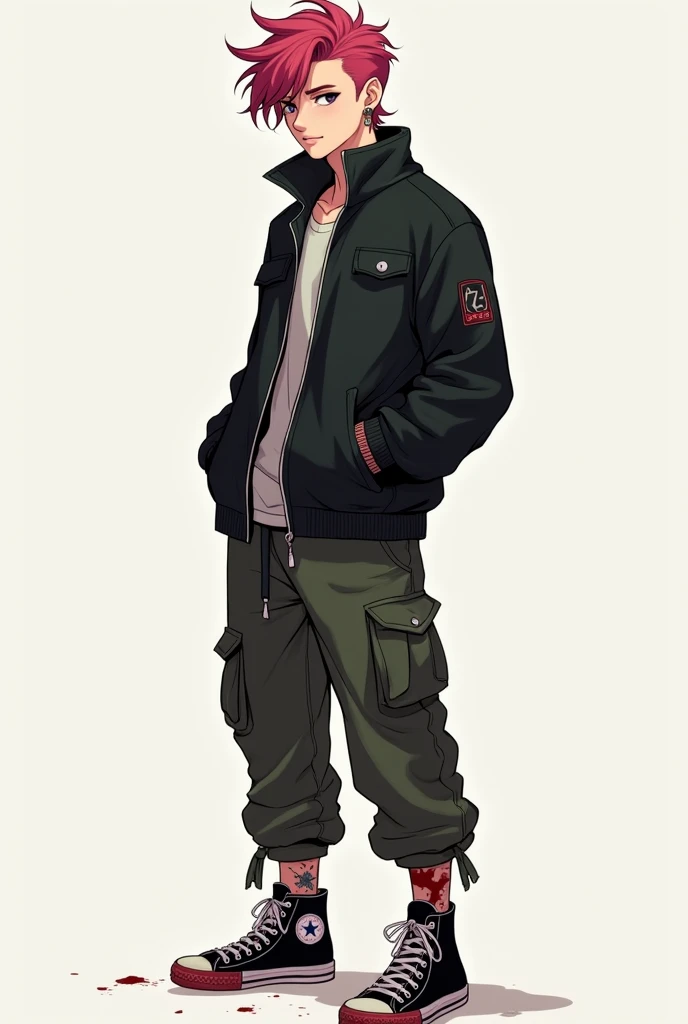 Im 20 years old male yet acts gay.Slim but more of a sleeper build type body. I have one dark sclera in my left eye, naturally messy hair with a zip off sleeve jacket and blood stained khaki converse shoes, along with low rise cargo pants. I have a modern mullet that is a dark pink.Im almost always positive despite the circumstances. I take “then end justifies the means.” Too seriously. Finger tattoos on my right hand. I have a perpetual bored face .self sustenance is a weird thing of mine. I have a bullet earring.