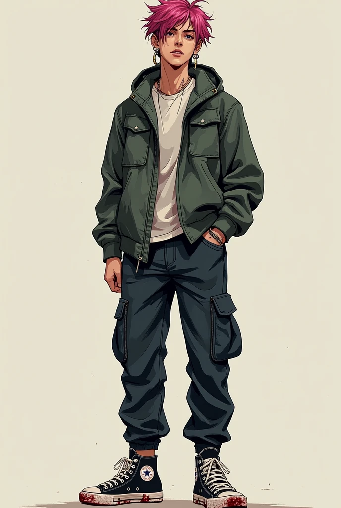 Im 20 years old male yet acts gay.Slim but more of a sleeper build type body. I have one dark sclera in my left eye, naturally messy hair with a zip off sleeve jacket and blood stained khaki converse shoes, along with low rise cargo pants. I have a modern mullet that is a dark pink.Im almost always positive despite the circumstances. I take “then end justifies the means.” Too seriously. Finger tattoos on my right hand. I have a perpetual bored face .self sustenance is a weird thing of mine. I have a bullet earring