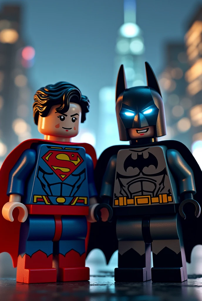 Superman and Batman in lego art, night