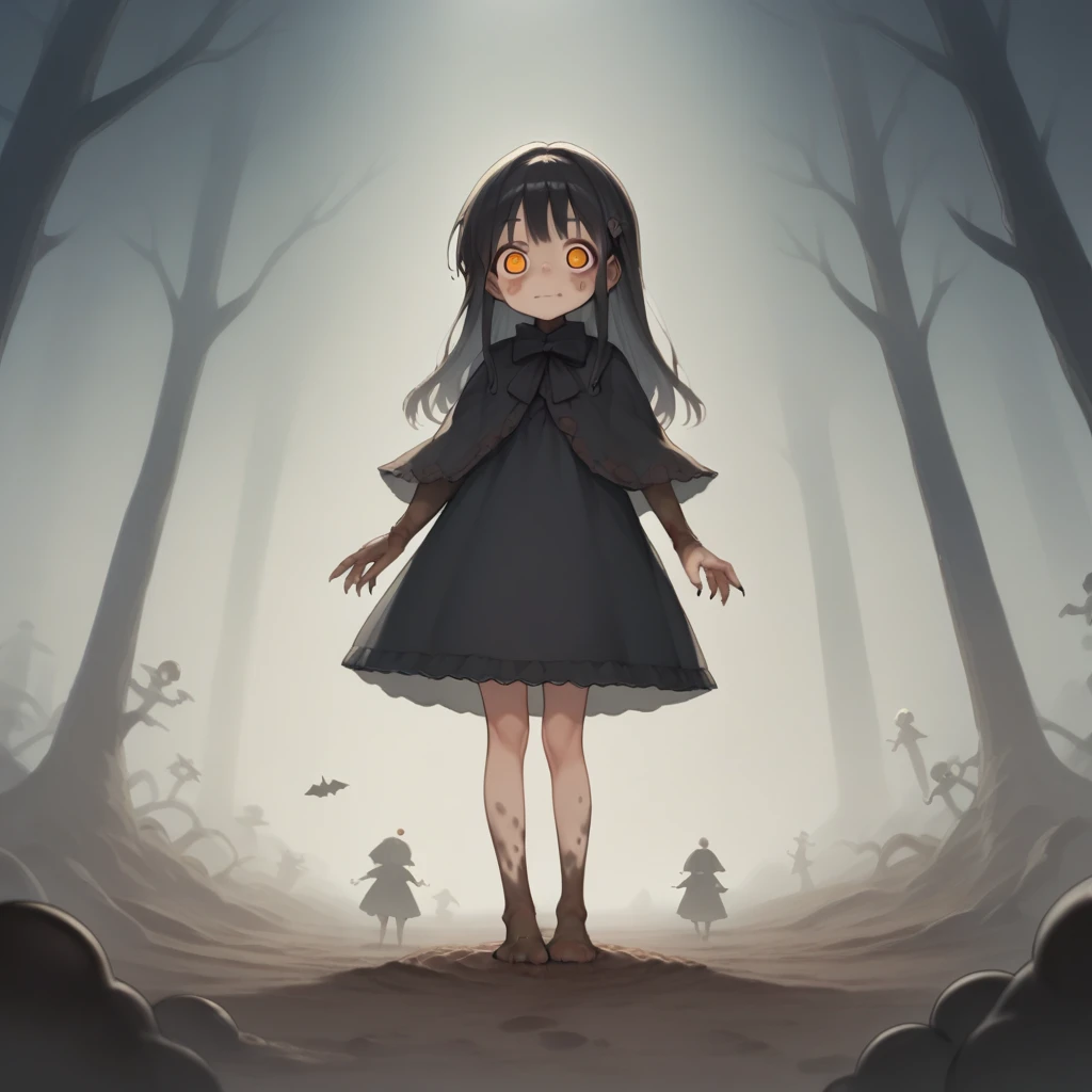 masterpiece, score_9, score_8_superior, score_7_superior, score_6_superior, Cute dark horror fantasy in cartoon style, ,Fairytale Dark, CG Digital Art, Mud Demon, The lower half of the body is muddy, 沼から見superiorげている