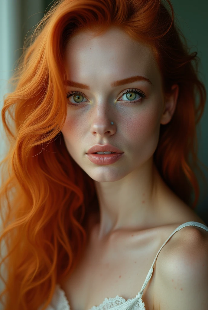 (photorealism:1.2), beautiful woman, redhead green eyes