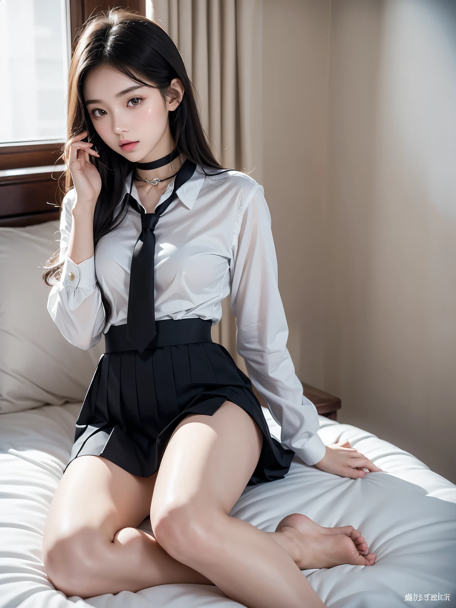 ulzzang-6500-v1.1, (Raw foto:1.2), (Photorealistic:1.4), Beautiful detailed girl, very detailed eyes and face, Beautiful detailed eyes, Ridiculous, Unbelievably ridiculous., huge file size, A highly detailed, high resolucion, Very detailed, Best Quality, Masterpiece, Chemomimi, ((Japanese girls' high school uniform)), Illustration, Very detailed, BAPV, integrated, 8K wallpaper, amazing, Fine details, Masterpiece, Best Quality, Highly detailed YTD uniform 8k wallpaper, light on the face, Cinematic lighting, 1Girl, ****, ((Dynamic Pose))), (camel toes), (half), (standing posture), ((White panties))