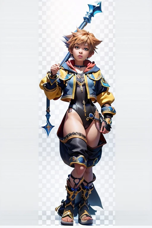 Sora, Kingdom Hearts, beautiful detailed eyes, beautiful detailed lips, extremely detailed face, wearing a leotard, photorealistic, 8k, detailed, masterpiece, intricate, cinematic lighting, dramatic lighting, colorful, vibrant, fantasy