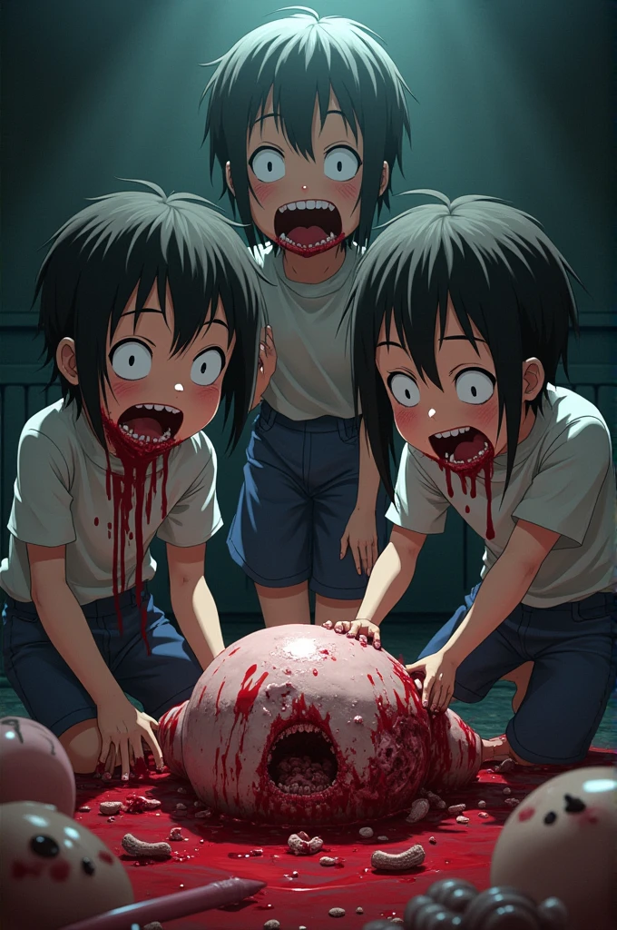 Children eating flesh blood everywhere anime style