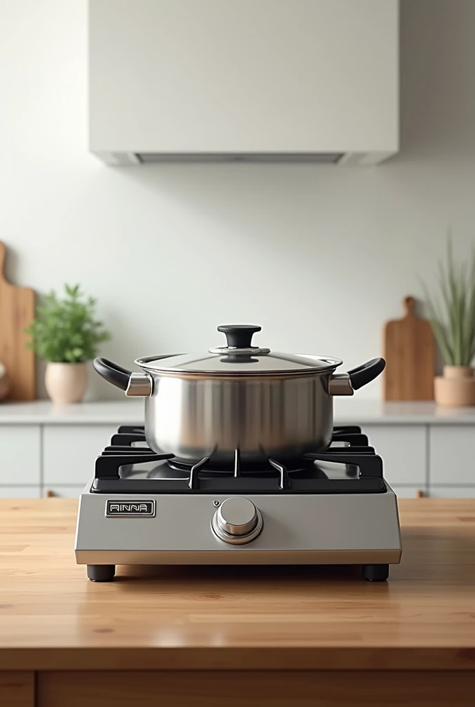 make a attrative youtube thumbnail photo of Rinnai gas cooker Model RV-210RI on the table 
