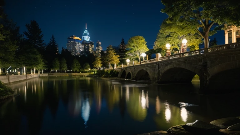 Night view、moon、star、beautiful、move、water、Light、ephemeral、Genuine、photograph