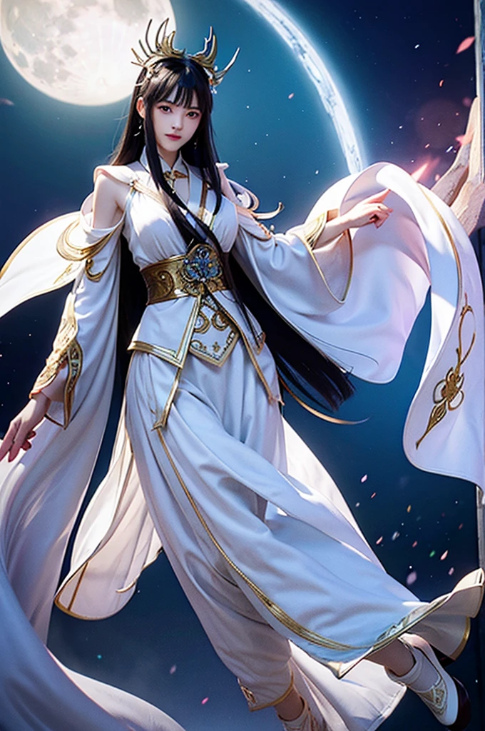 a woman in a white dress holding a sword and a ball, beautiful celestial mage, onmyoji detailed art, full portrait of elementalist, epic mage girl character, heise jinyao, extremely detailed artgerm, keqing from genshin impact, full body xianxia, by Yang J, onmyoji, g liulian art style