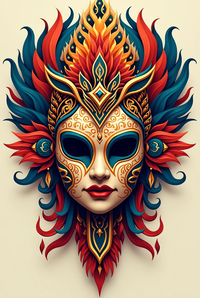 Create a beautiful illustration of Philippines mask-headdress design that feels like representing "WIKA" vibes (Front View). No human, must be only headdress with a mask. With Philippines symbolism