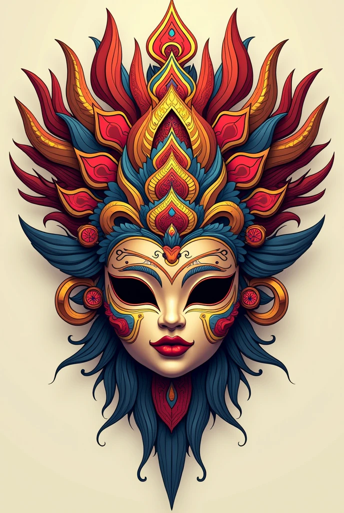 Create a beautiful illustration of Philippines mask-headdress design that feels like representing "WIKA" vibes (Front View). No human, must be only headdress with a mask. With Philippines symbolism 