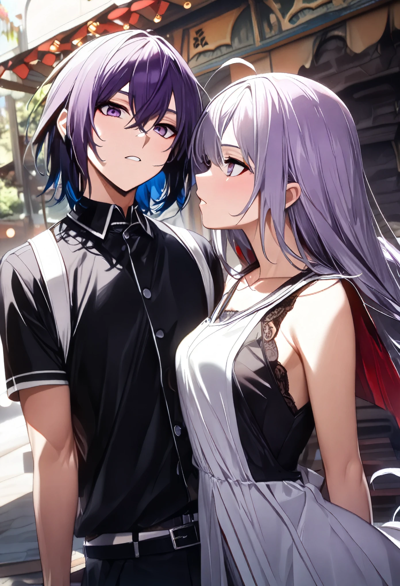 ((Zero Kiryu)), Vampire Knight, (1man), solo, tall young man, ((short straight hair)), (hair all the same length), ((bob haircut)), ((ear length hair)), (silver hair), masculine purple eyes,