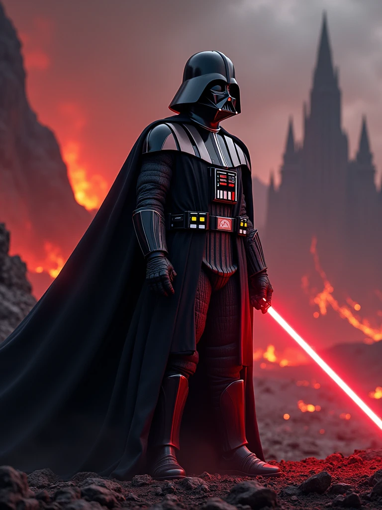 hello, Can you help me create a hyper-realistic female Darth Vader costume??, She is wearing a black latex suit and high heels., uses a lightsaber,
As the basic samurai guard., Photorealistic, uhd 16k, thank you, Photo, cinematographic, fashion, product
