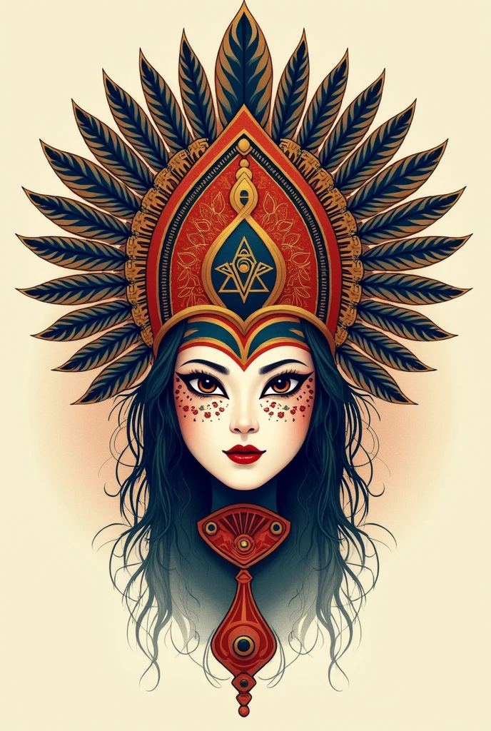 Create a beautiful illustration of Philippines mask-headdress design that feels like representing "WIKA" vibes (Front View). No human, must be only headdress with a mask. With pure Philippines symbolism