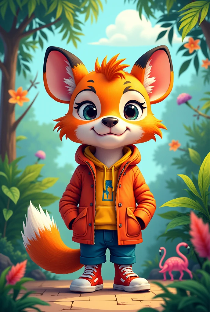 Create a flipbook cover Add Franco Mateo's name to the cover at the top center of the title.
adding a domestic or jungle animal that is animated with clothes but is not fictional and is colorful.