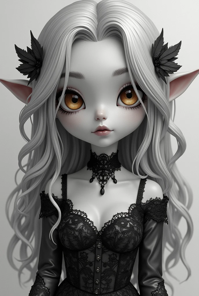 chibi, monochrome pencil drawing, self-portrait, cute beautiful pretty vampire woman, silky blonde hair, gold eyes, (attractive and seductive) and (amorous and lewd) expression, wearing lace gothic dress, shading, shadows, contrast, conceptual installation art, 2.5D, delicate and dynamic effects, iridescent effects, artistic, hyper, graphic CG digital art, (anime, manga, cartoon, illustration)-style