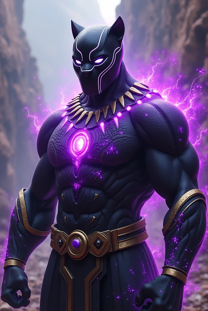 Superhero Black panther, ((samurai chestplate)), white eyes, purple energy aura