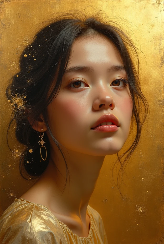 Write this text .Keep learning,keep improving .on gold paper luxury portrait 