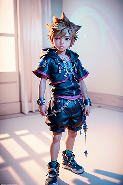 Sora, Kingdom Hearts, beautiful detailed eyes, beautiful detailed lips, extremely detailed face, wearing a diaper, photorealistic, 8k, detailed, masterpiece, intricate, cinematic lighting, dramatic lighting, colorful, vibrant, fantasy
