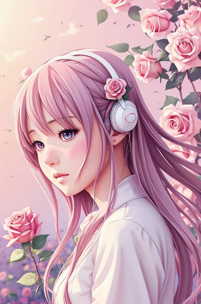 A rose in soft color anime styled artwork for music
