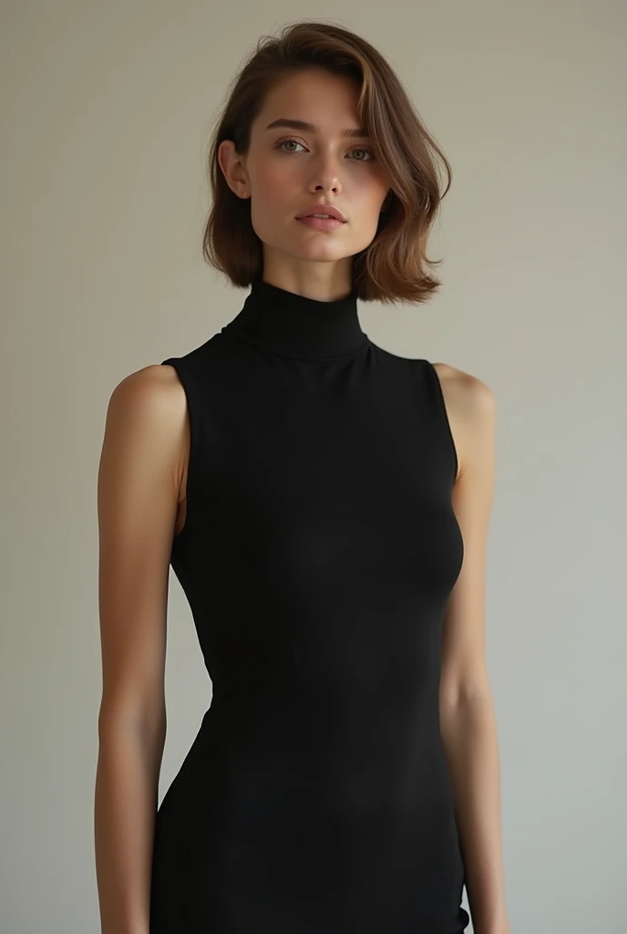 Casual high-necked black sleeveless top、Beauty