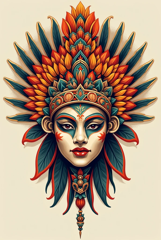 Create a beautiful illustration of Philippines mask-headdress design that feels like representing "WIKA" vibes (Front View). No human, must be only headdress with a mask. With pure Philippines symbols 