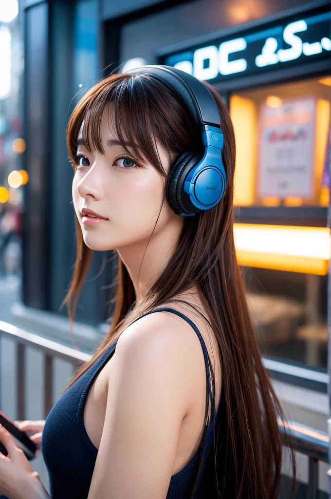 Woman listening to music　Anime Style