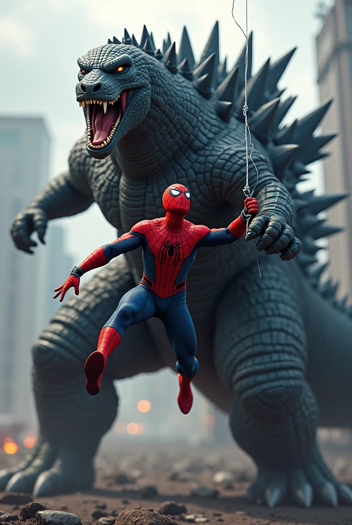 Spiderman clump on Godzilla