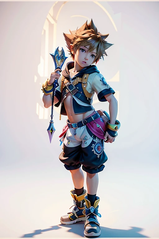 Sora, Kingdom Hearts, beautiful detailed eyes, beautiful detailed lips, extremely detailed face, wearing a diaper, photorealistic, 8k, detailed, masterpiece, intricate, cinematic lighting, dramatic lighting, colorful, vibrant, fantasy